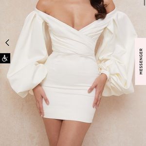House of CB ivory satin balloons leave mini dress